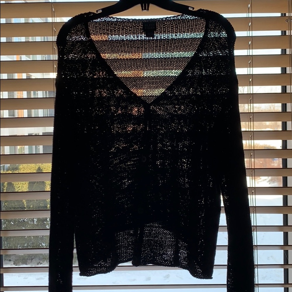 EILEEN FISHER CARDIGAN COTTON OPEN KNIT M/L